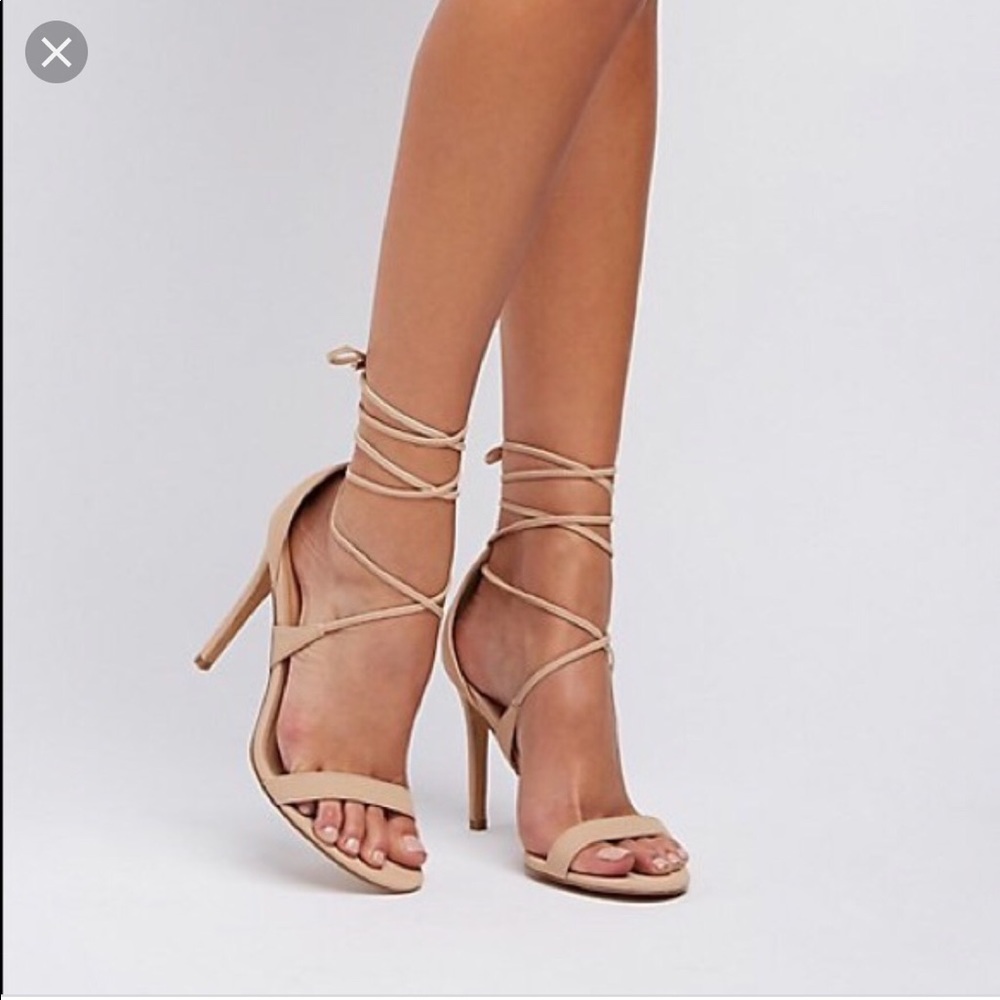 Nude ankle wrap heels